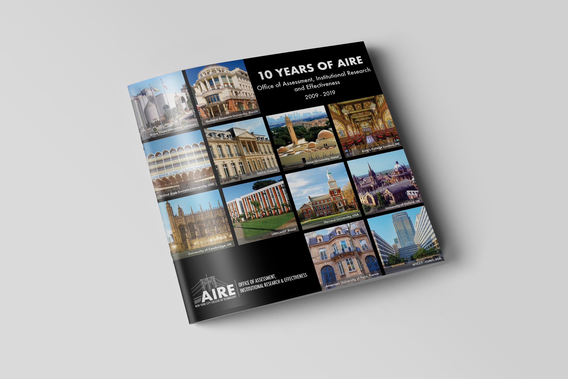 mockup of AIRE Department Anniversary Booklet Cover