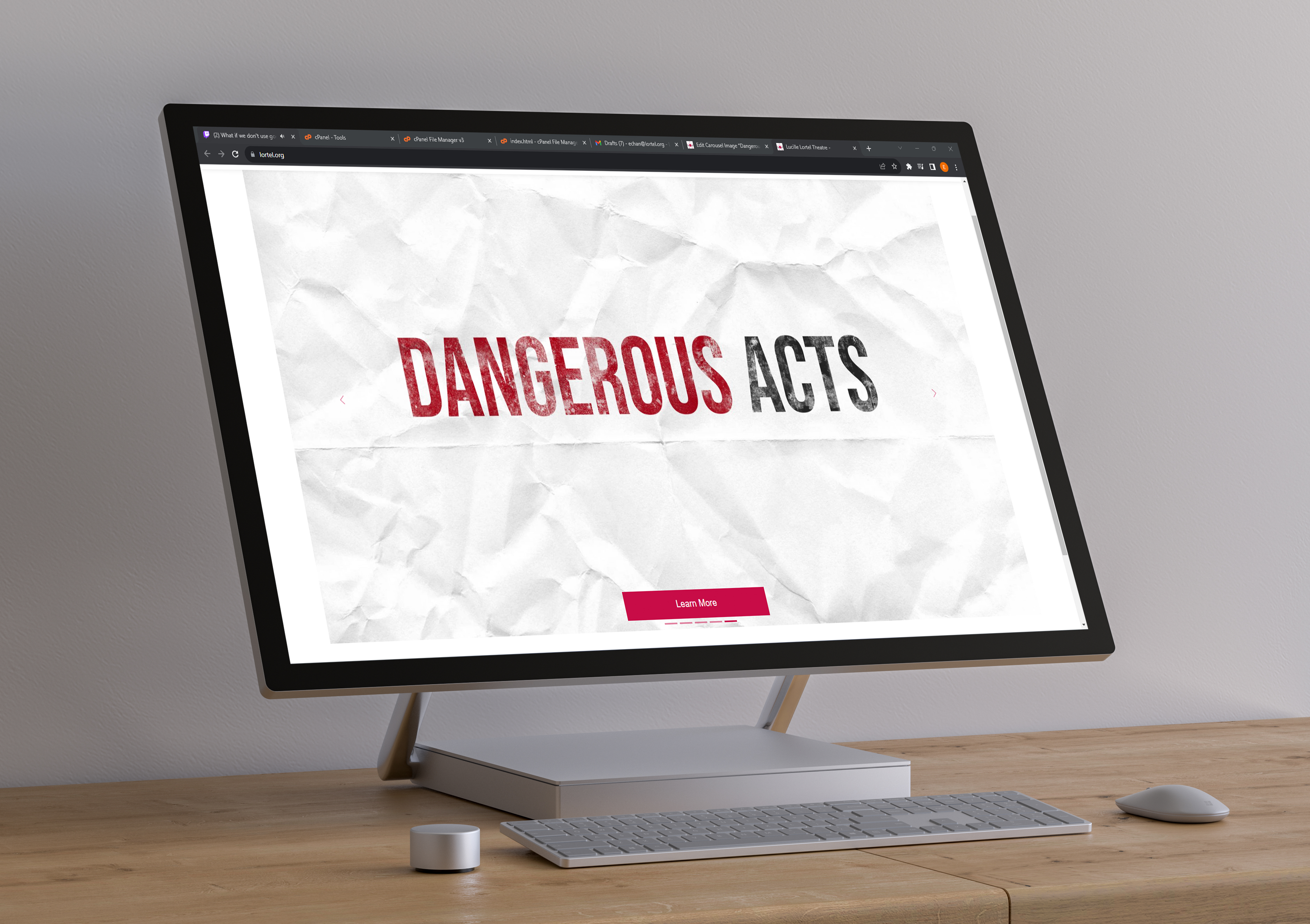 Mockup of Dangerous Acts on the homepage